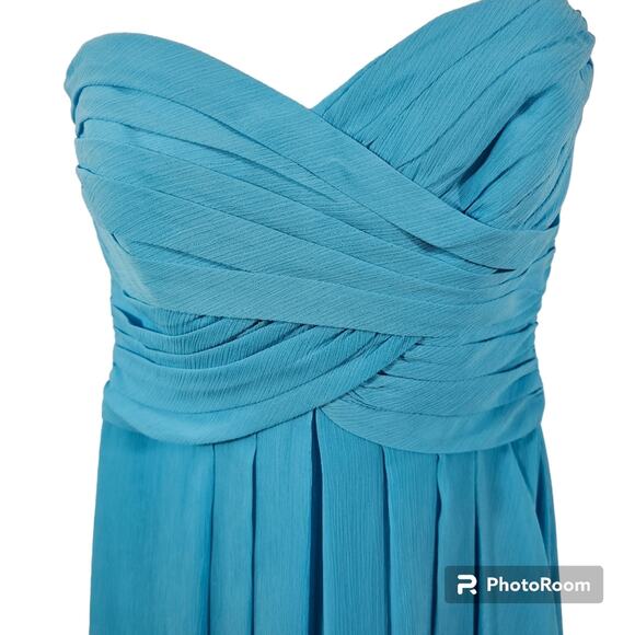 David's Bridal Crinkle Chiffon Dress Cascade Skirt in Malibu NWT Size 0 - Picture 2 of 16